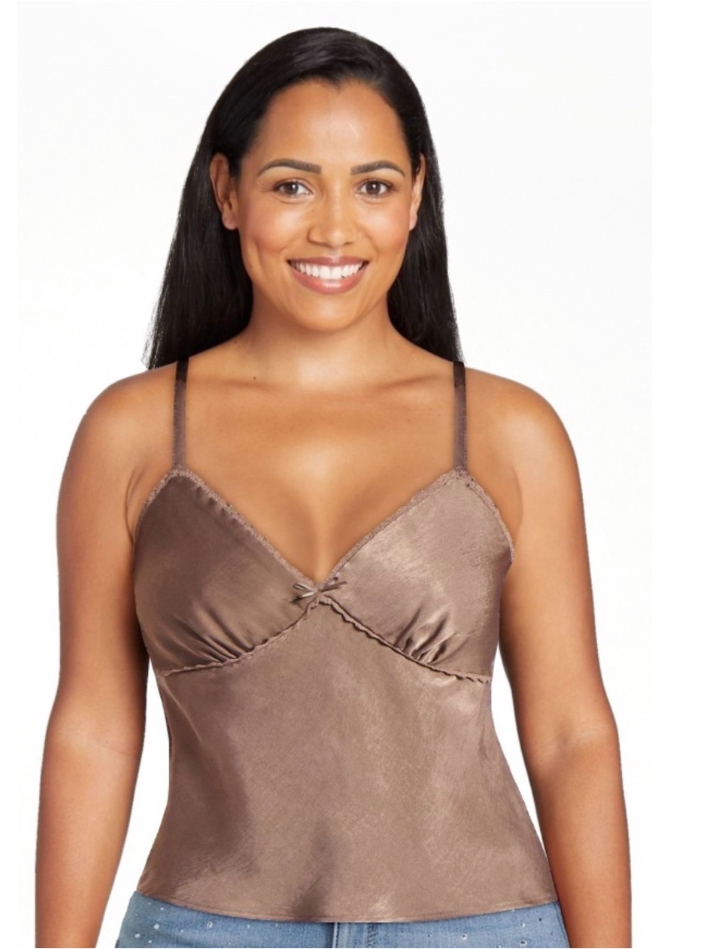 No Boundaries Satin Brown V-Neck Cami